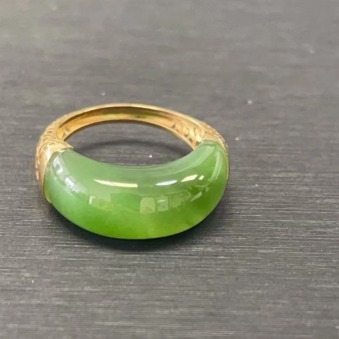 【王伟属】3101 天然和田玉戒圈 绿色简约时尚闭口精美