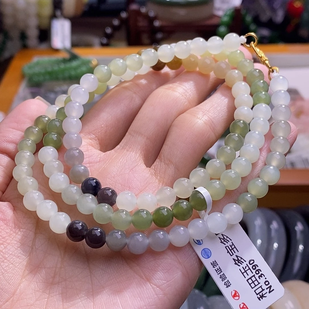 未镶嵌手镯和田玉多宝银镶项链6MM