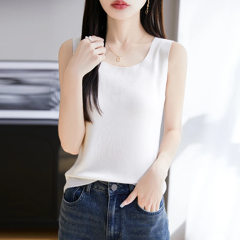 宽肩带2025年春夏新款方领无袖吊带背心女内搭宽松针织打底衫上衣