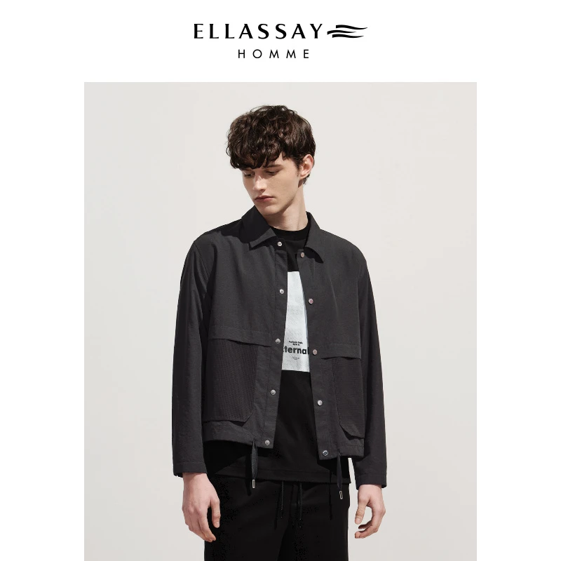 ELLASSAY歌力思男春夏新款速干抽绳休闲翻领夹克外套EME341T04400