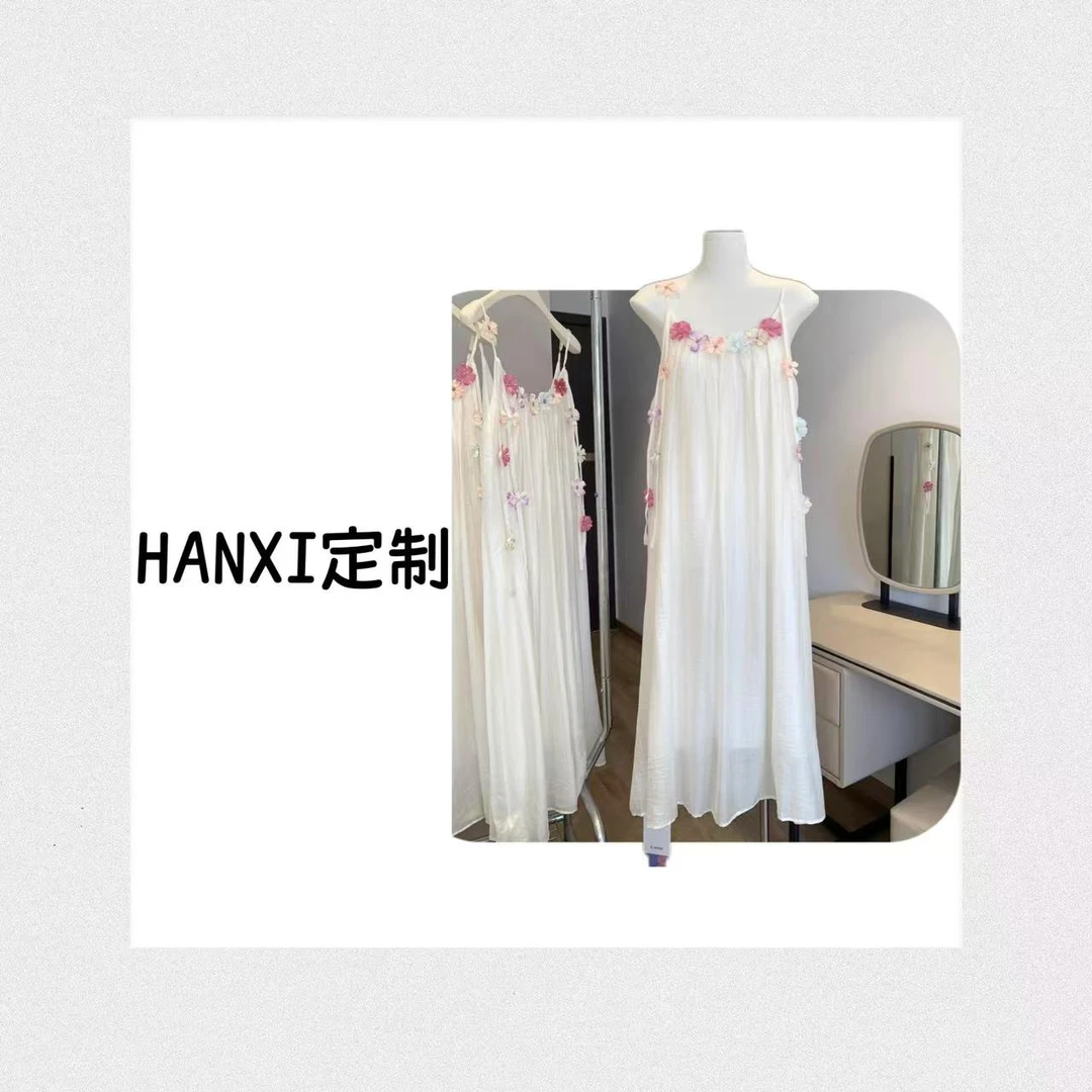 长裙度假风中长款夏季宽松腰连衣裙吊带气质显瘦长袖