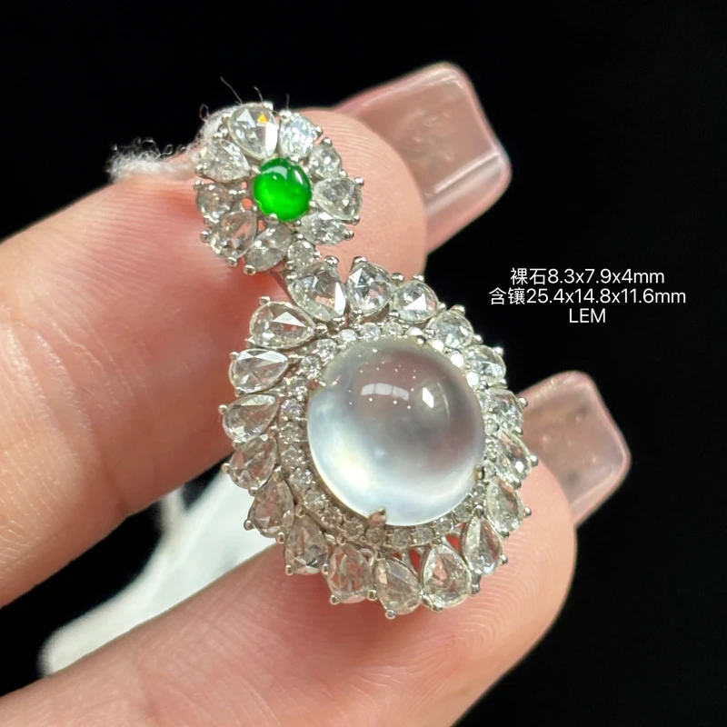 18K金镶嵌缅甸天然翡翠A货冰种蛋面吊坠TSJ（下单咨询客服）