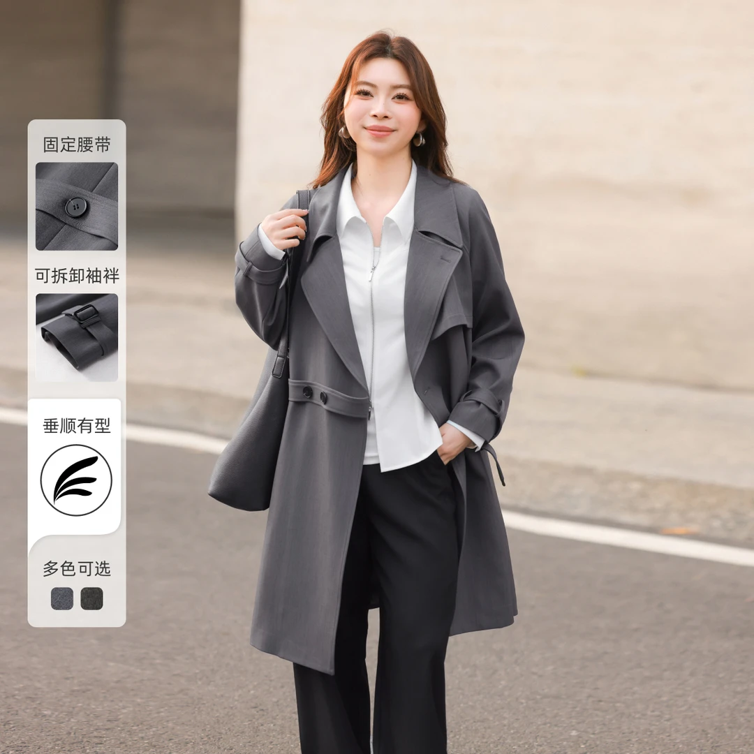 【英伦风宽松中长风衣】MsShe大码女装职业通勤外套A~H2502005