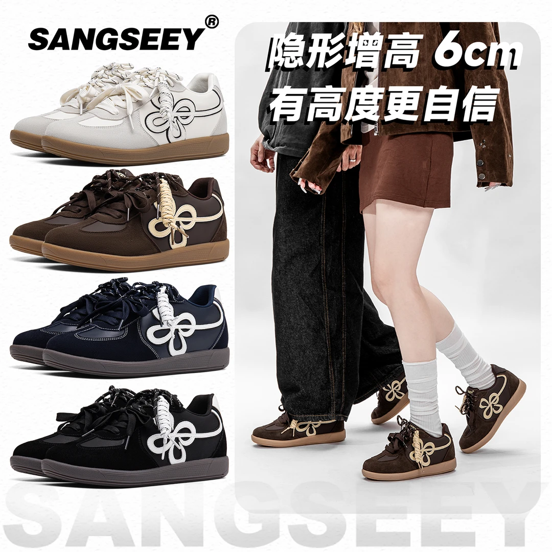 牛皮内增高6CM小众德训鞋情侣男女同款复古小众板鞋低帮休闲女鞋