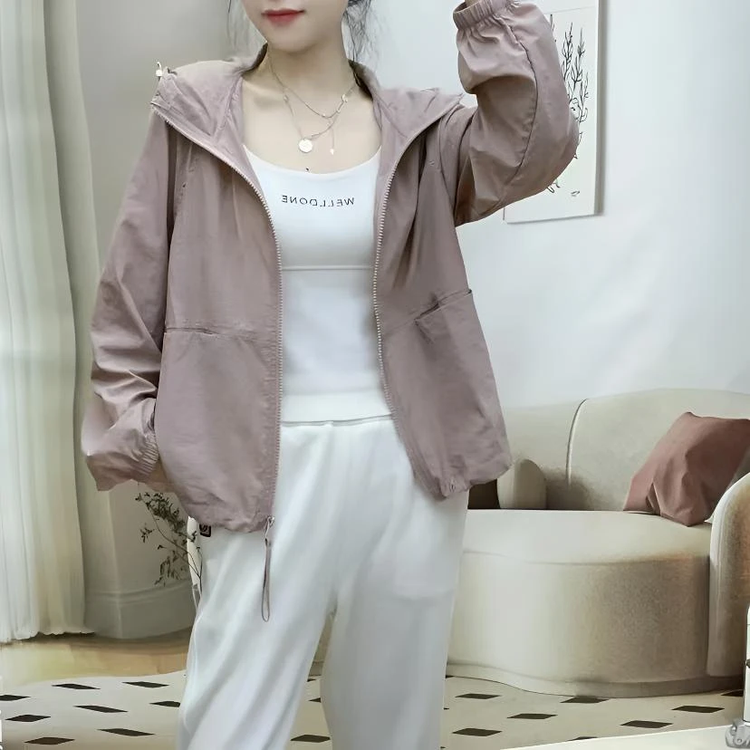 时尚韩版铆钉款防晒衣单层薄款新款休闲百搭夏季连帽宽松防晒服