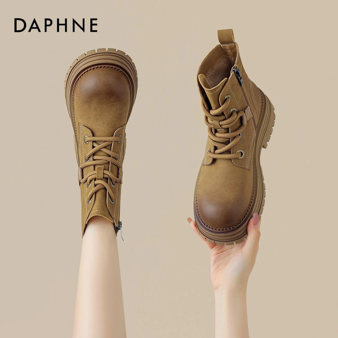 达芙妮马丁靴子女款2025新款秋冬款大黄蜂女士加绒冬季大黄靴短靴