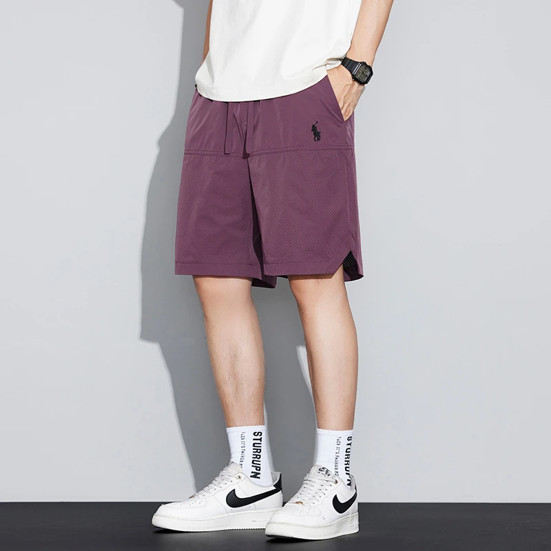 夏季新款速干激光打孔短裤男士休闲百搭简约刺绣五分裤