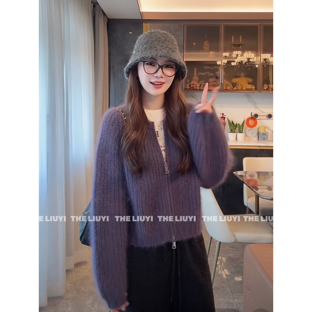 【LIUYI】兔毛混纺重工毛感保暖拉链毛衣外套51010A1