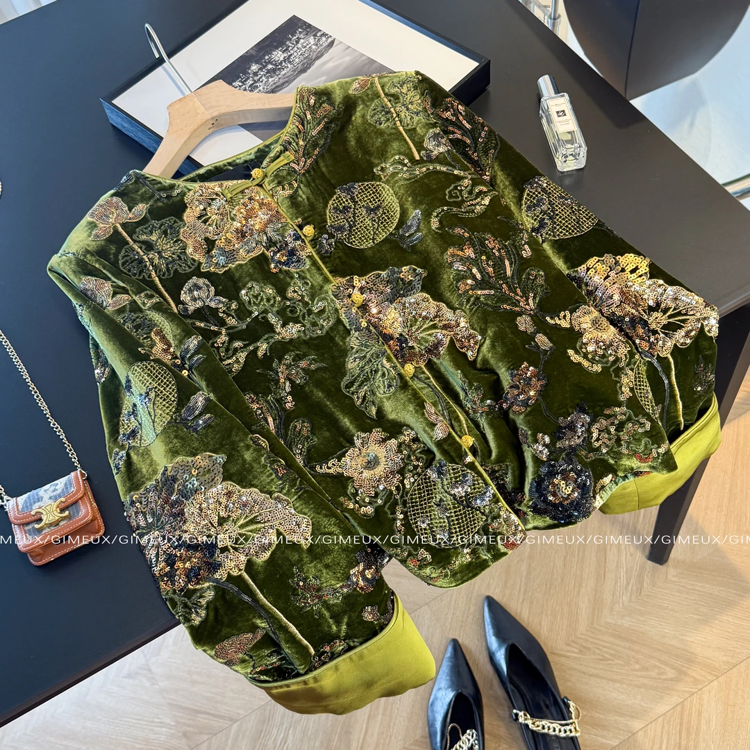 新中式国风重工刺绣丝绒短外套女复古气质高级感唐装上衣2025冬季