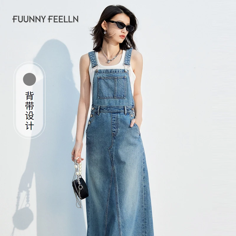 【达人专属】FF||仿佛2024年背带牛仔连衣裙设计感修身