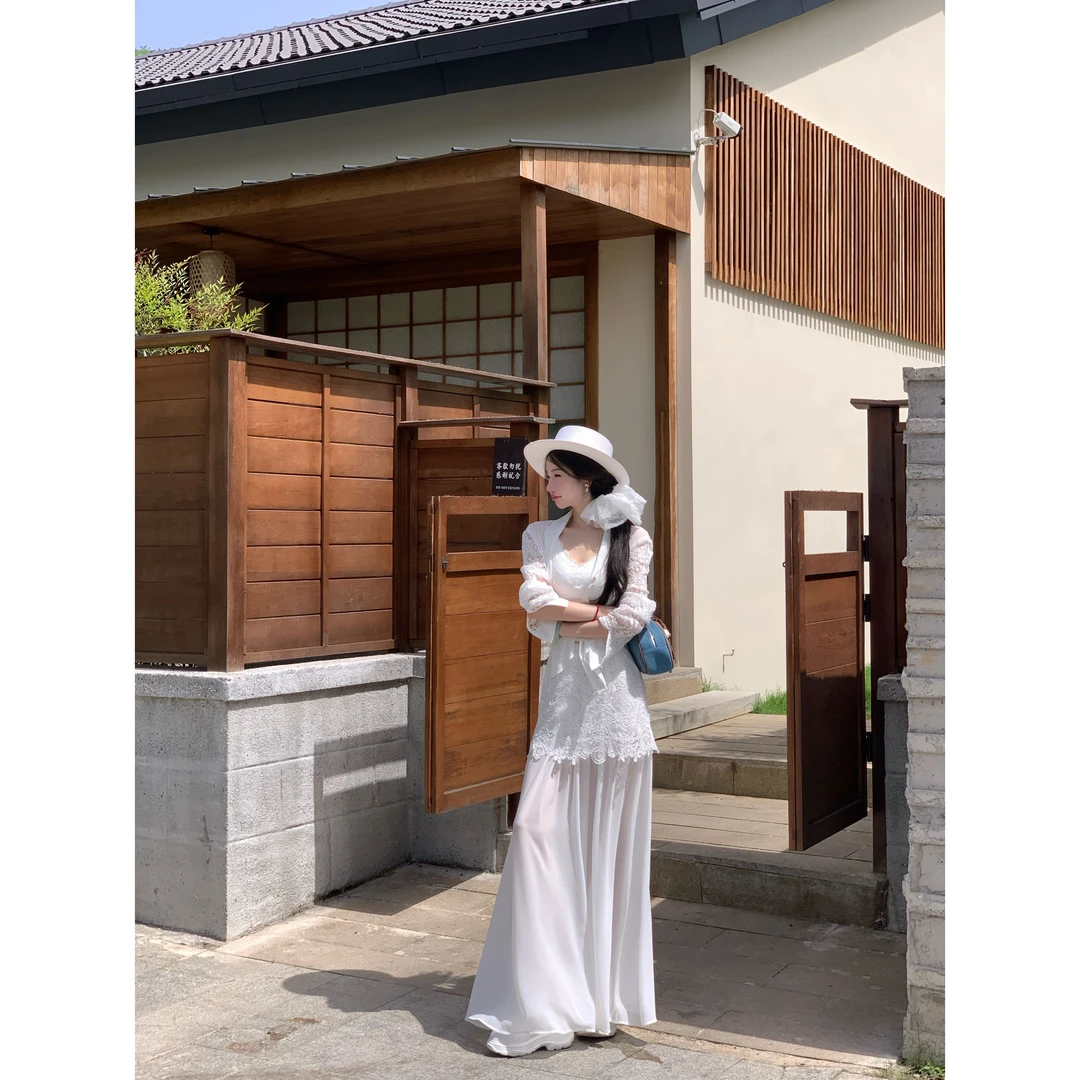 【雅乔定制】白茶情书 白色蕾丝雪纺半身裙长裙DYZY-25037571