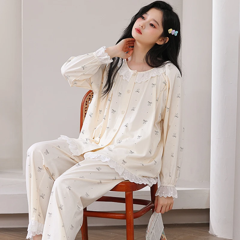 10A抗菌月子服春秋纯孕妇睡衣哺乳服棉孕期产后可调节家居服套装