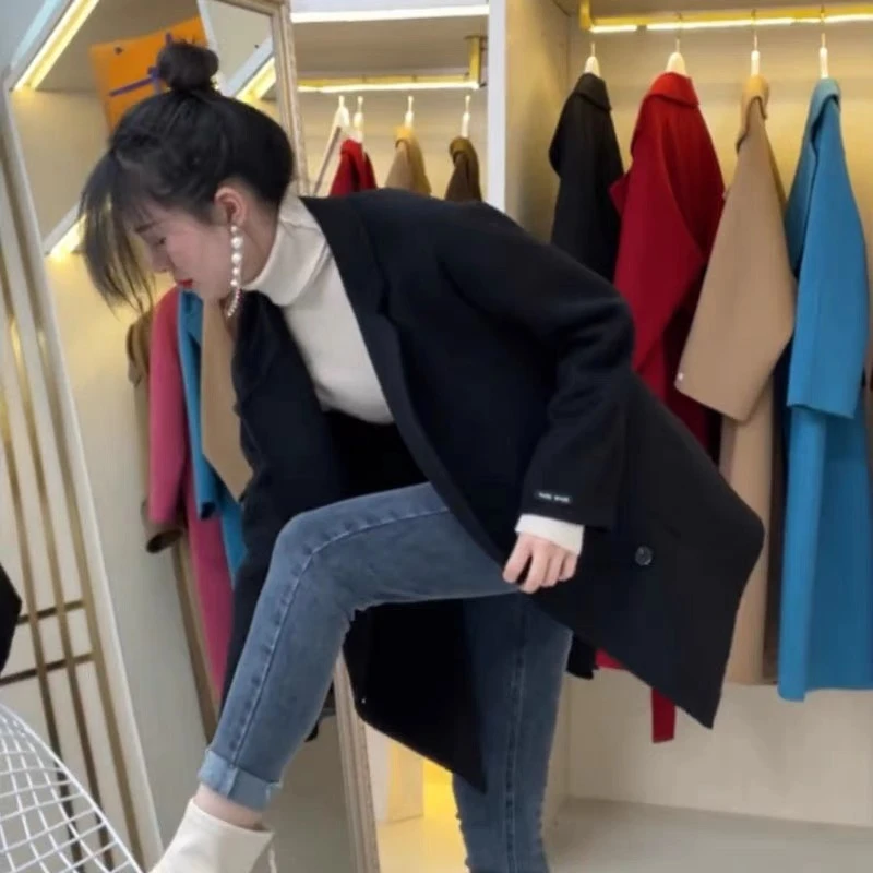 2025春季新款西装领双面绒大衣女短秋韩版宽松毛呢外套