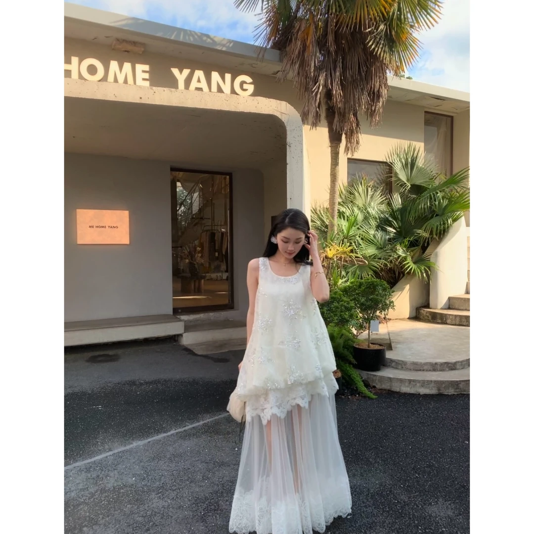 Mill Lin【香颂】夏季重工亮片刺绣气质显贵连衣裙俩件套