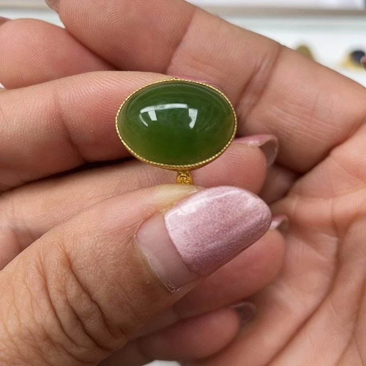 和田玉（碧玉）银S925镶嵌戒指