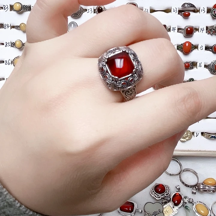 血珀银S925镶嵌戒指