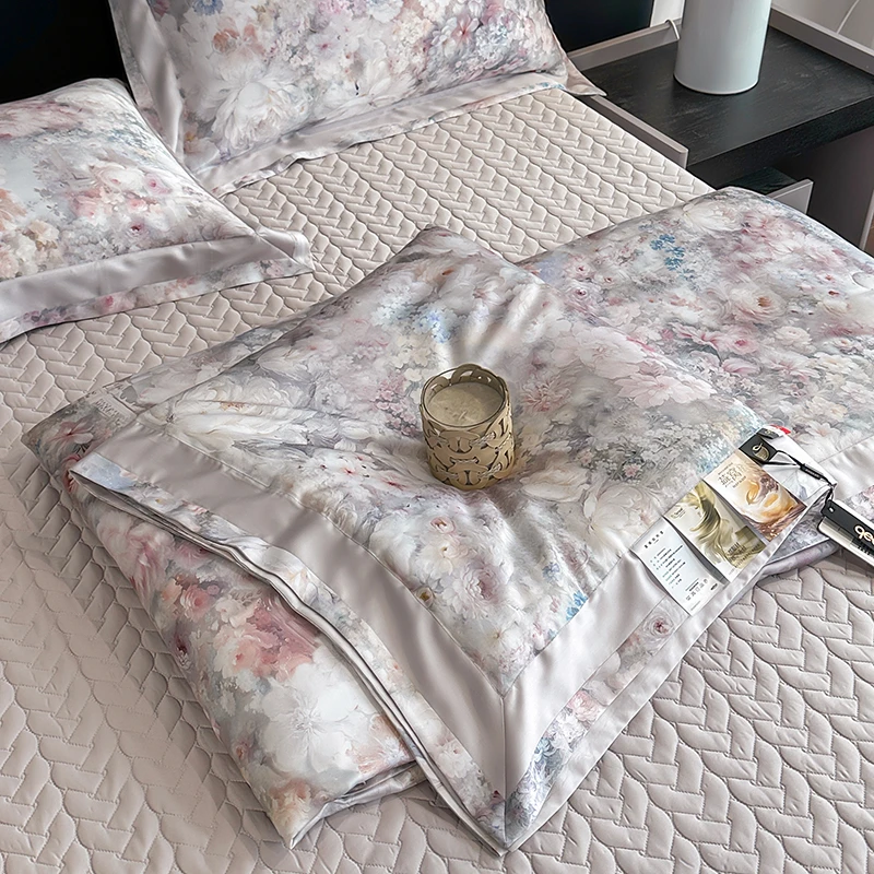 美式印花天丝夏凉被四件套床盖款莱赛尔空调被子薄款凉感丝滑夏季