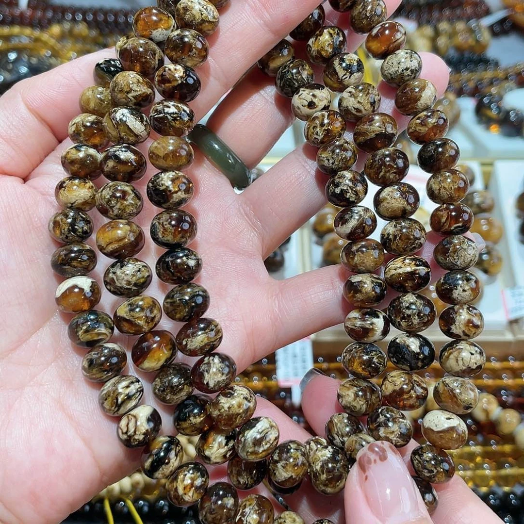 快***空琥珀未镶嵌手链10m花