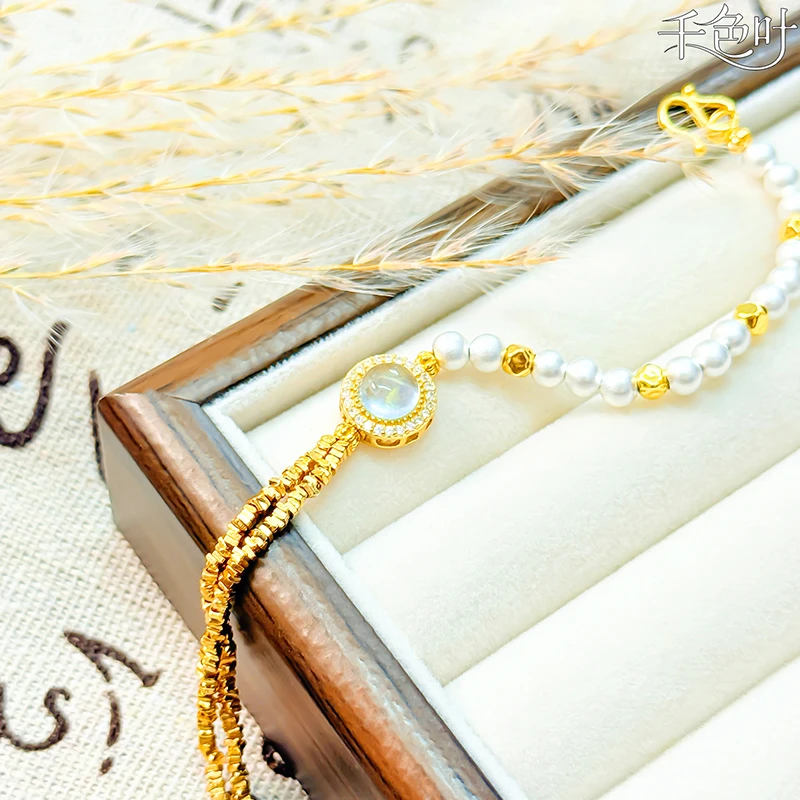 足银手链 足银999电镀金碎银蓝宝手链