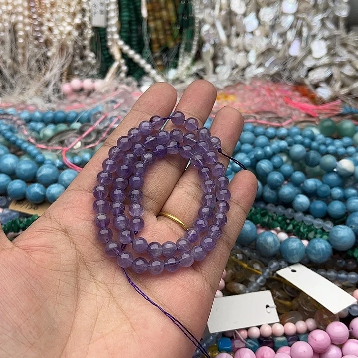 玛瑙/玉髓未镶嵌珠宝半成品一条6mm薰衣草紫晶