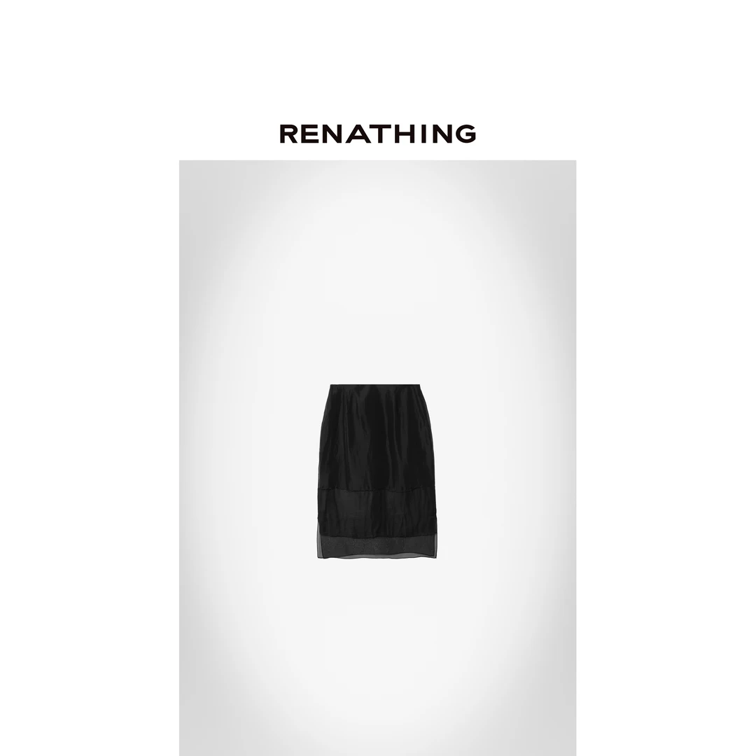 【RENATHING】网纱拼接两侧开衩半身裙