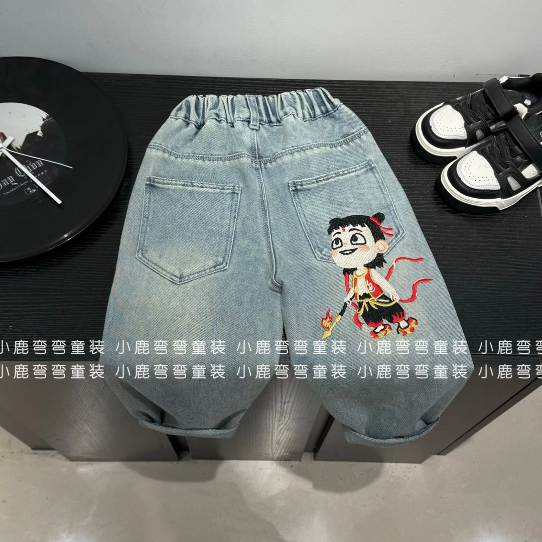 【小鹿家】C25573儿童春秋款哪吒降世软牛仔裤