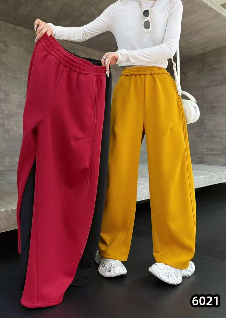 2025秋冬休闲百搭时尚运动风阔腿裤显瘦潮流弯刀裤大码裤子6021