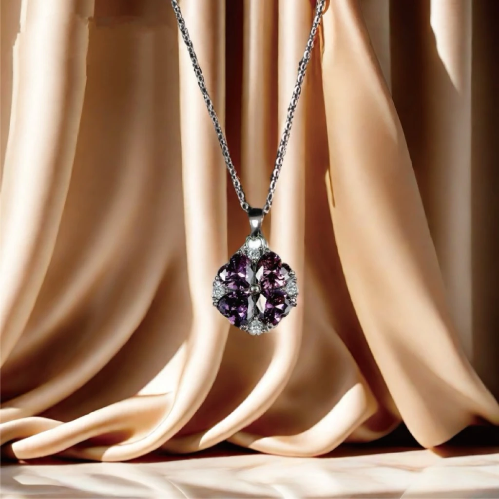 铜合金合成锆石吊坠 经典紫色四叶草吊坠ZG