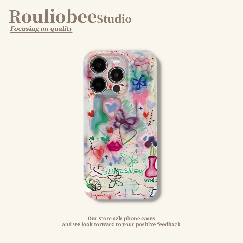 ins艺术涂鸦适用苹果16promax手机壳华为p70vivo小米oppo苹果个性