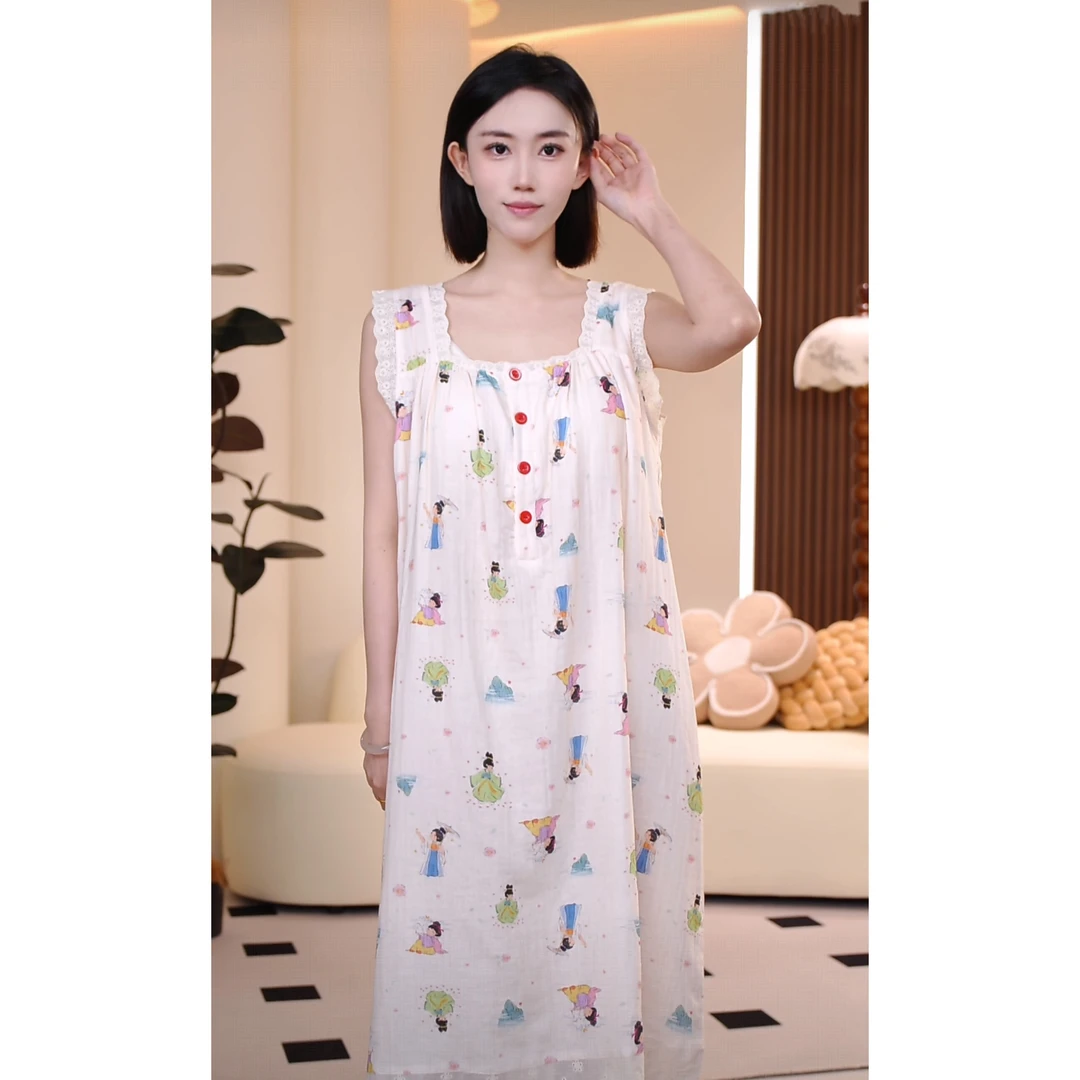 【绘梦浅夏】棉睡裙女夏季新款性感高级感长款连衣裙睡衣家居服无袖
