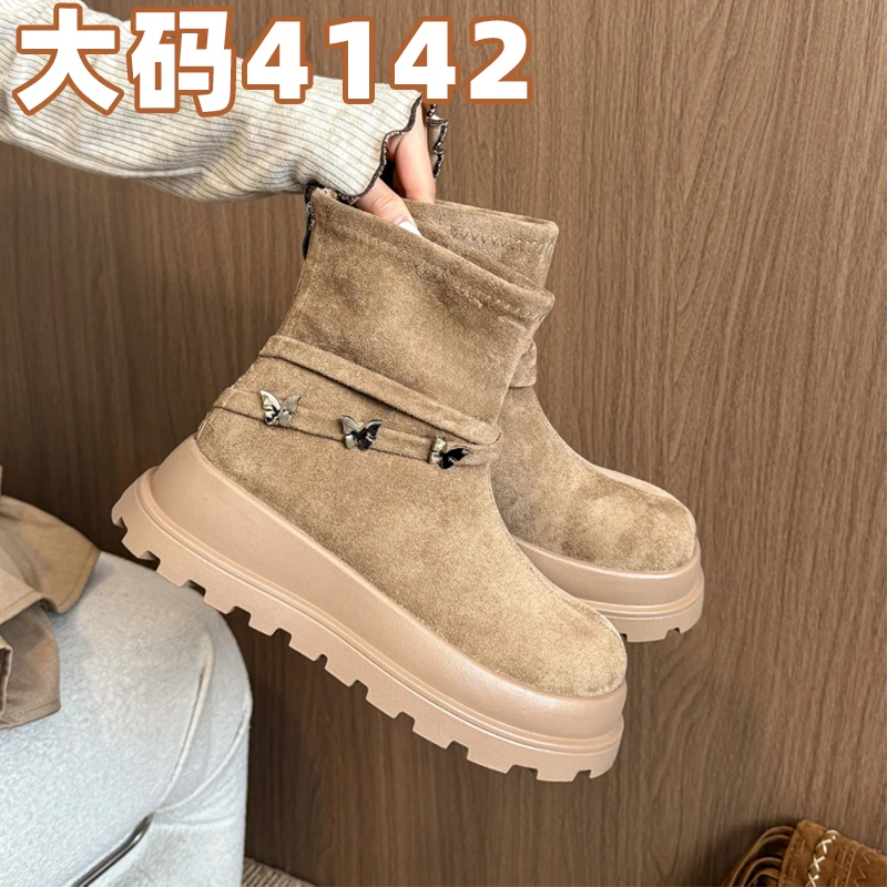 厚底增高马丁靴女切尔西单靴2025秋新款弹力显瘦短靴子大码瘦瘦靴