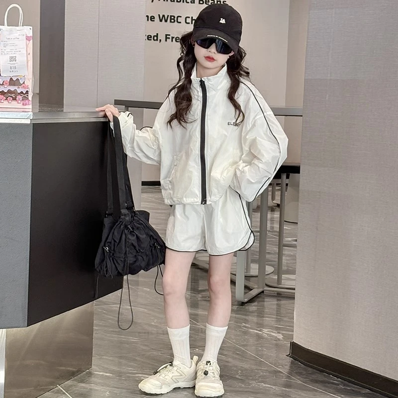 女童夏装防晒衣套装2025新款儿童防紫外线防晒服中大童运动两件套