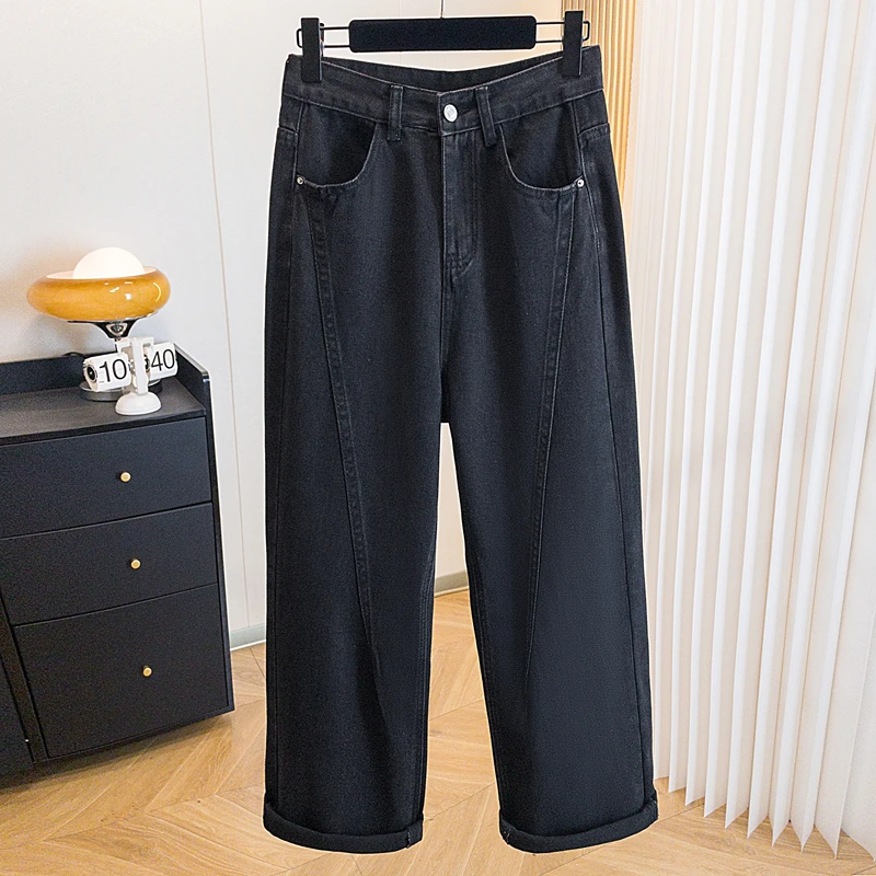 秋季小个子高腰显瘦窄版直筒牛仔裤新款潮流百搭法棍遮肉九分裤女