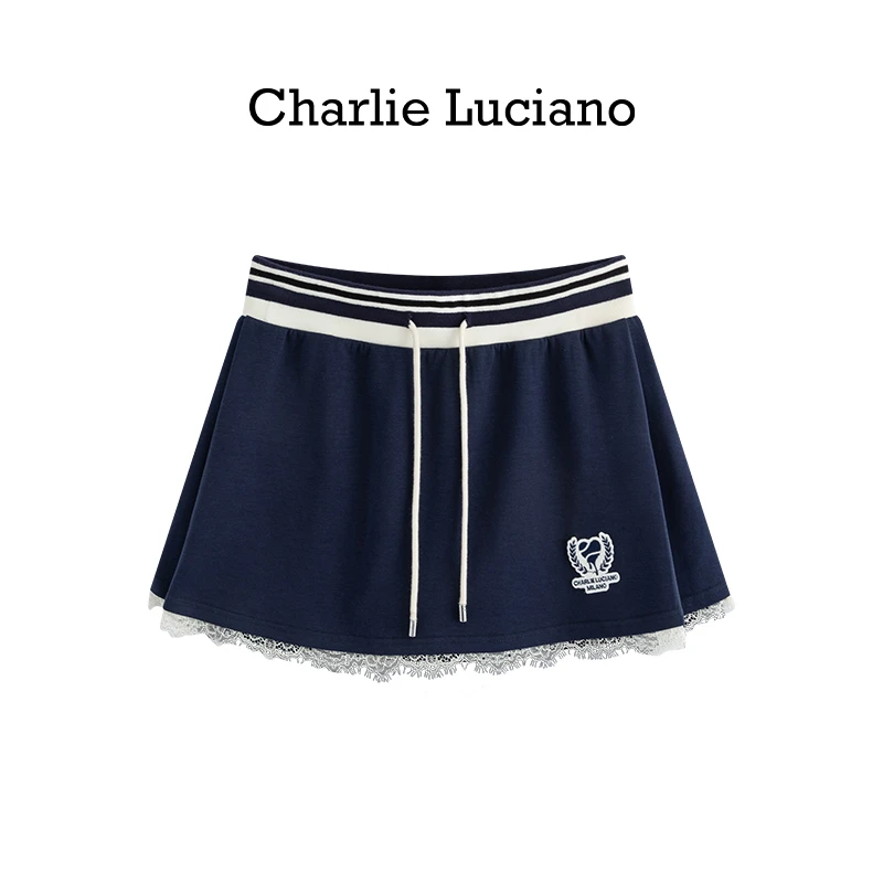 Charlie Luciano美式复古蕾丝花边网球标识短裙