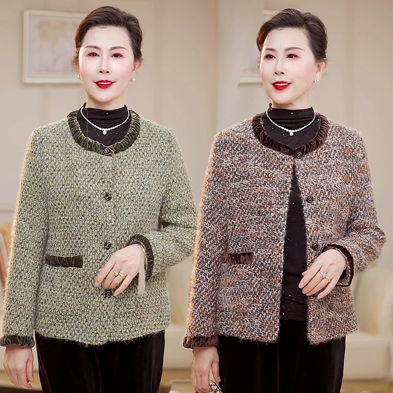 气质妈妈装春秋季毛呢外套洋气中年女装小香风粗话呢上衣中老年人