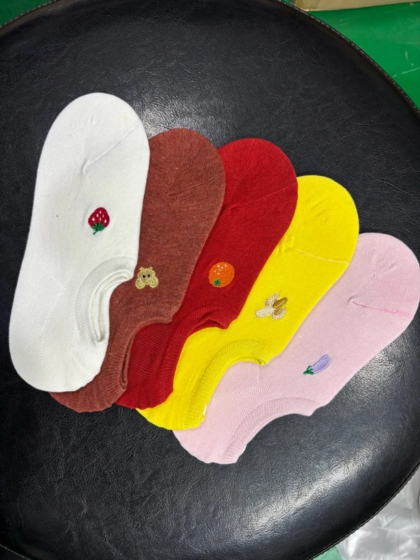 女士可爱刺绣船袜特价5双一组