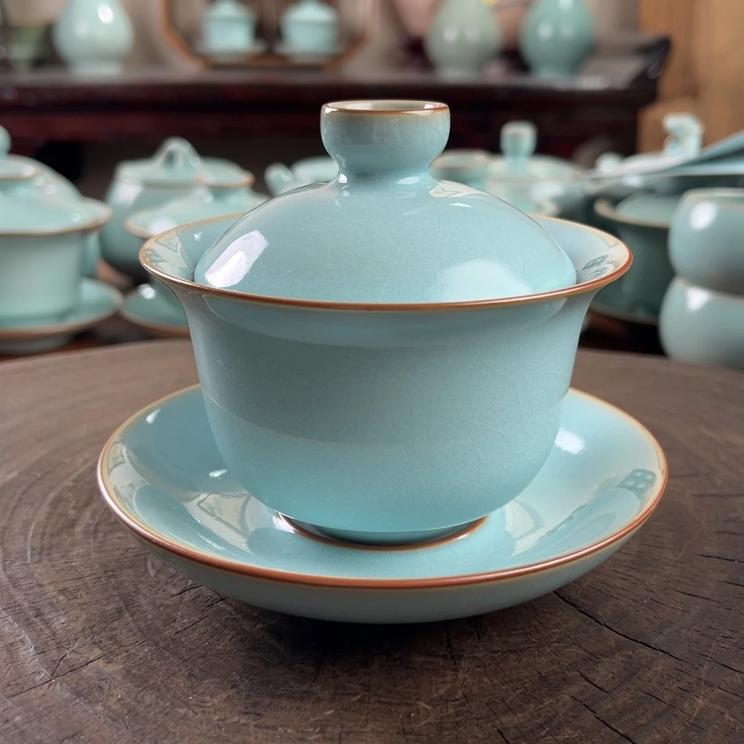 天青色元宝三才盖碗