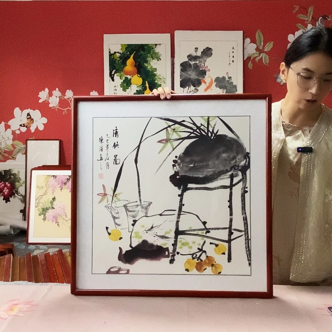 国画手写手绘带框包邮国画作品62✖️62