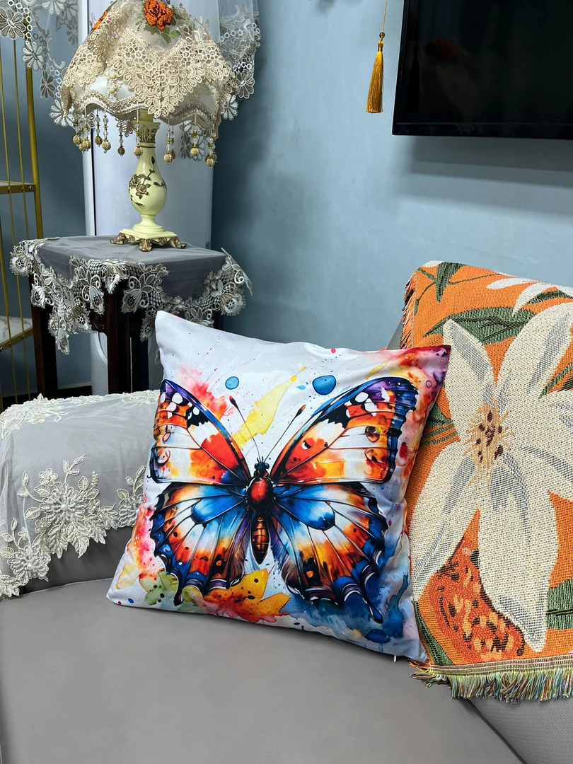 D-27 花卉彩绘蝴蝶【45*45】抱枕套 不含芯