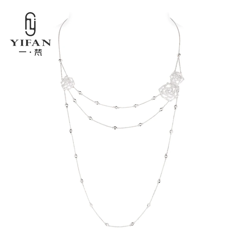 坠链均925银合成锆石 一梵  2314-气质白色手工时尚山茶花多层项