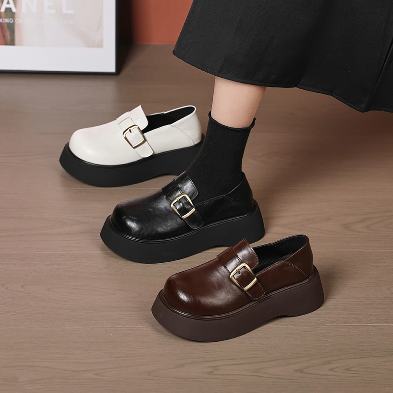 【翔子女鞋】2025年春季新款复古休闲百搭厚底乐福鞋小皮鞋子女