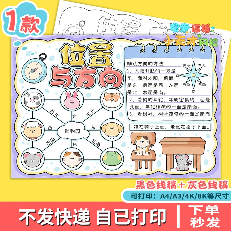 位置与方向手抄报数学三年级下册一单元思维导图可打印读书卡e377