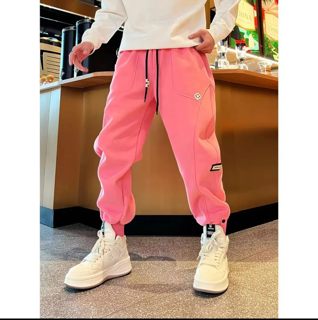 简约立体裁剪百搭时尚宽松个性笑脸时尚潮流男士休闲裤帅气束脚裤