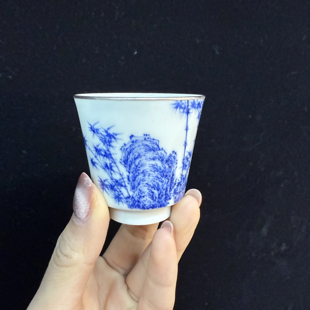 景德镇雲山堂手工手绘仿古泥竹石闻香杯55ml