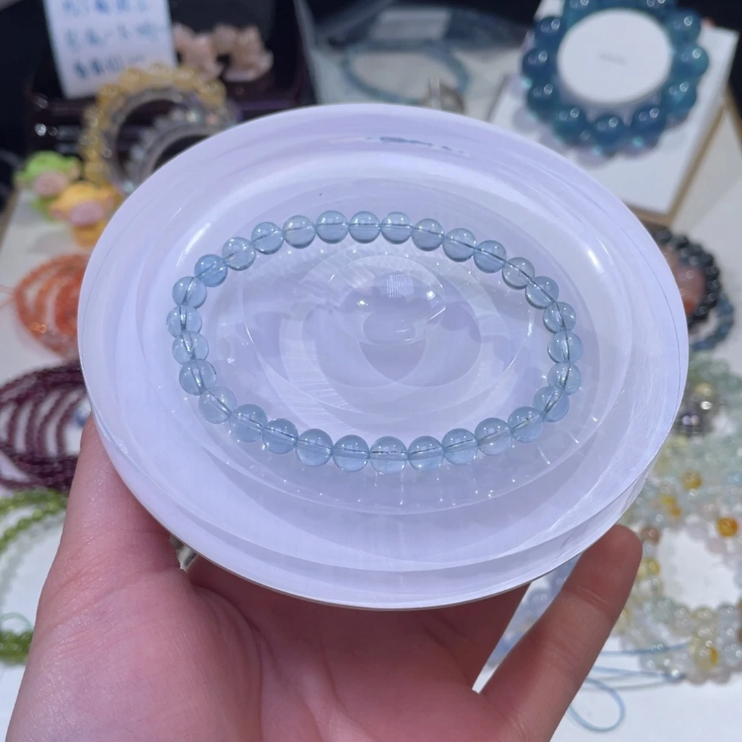 未镶嵌手链水晶冰川蓝海蓝宝6mm