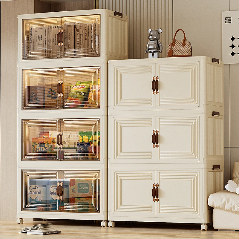 【层层带加固圈】55cm面宽磁吸双开门可折叠免安装收纳柜家用储物柜