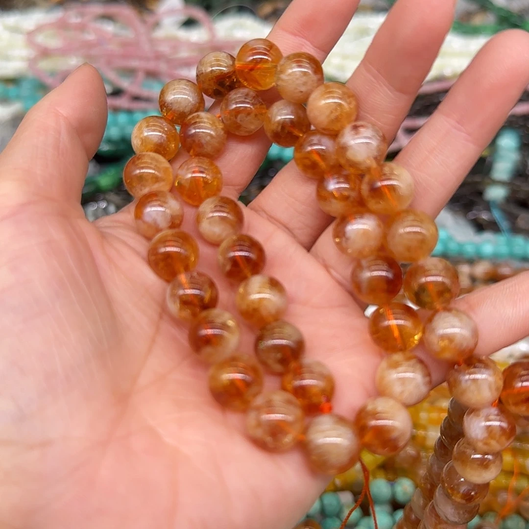 玛瑙/玉髓合金珠宝半成品黄水晶10mm一条