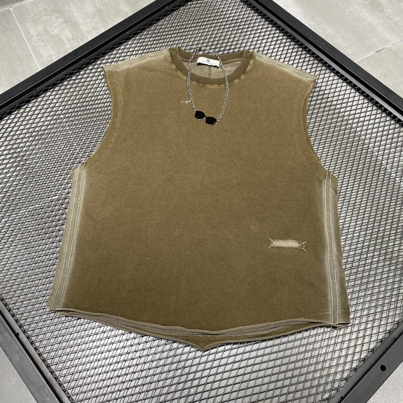 2025年夏季新款美式潮牌做旧渲染设计简约休闲坎肩男女黑色背心男