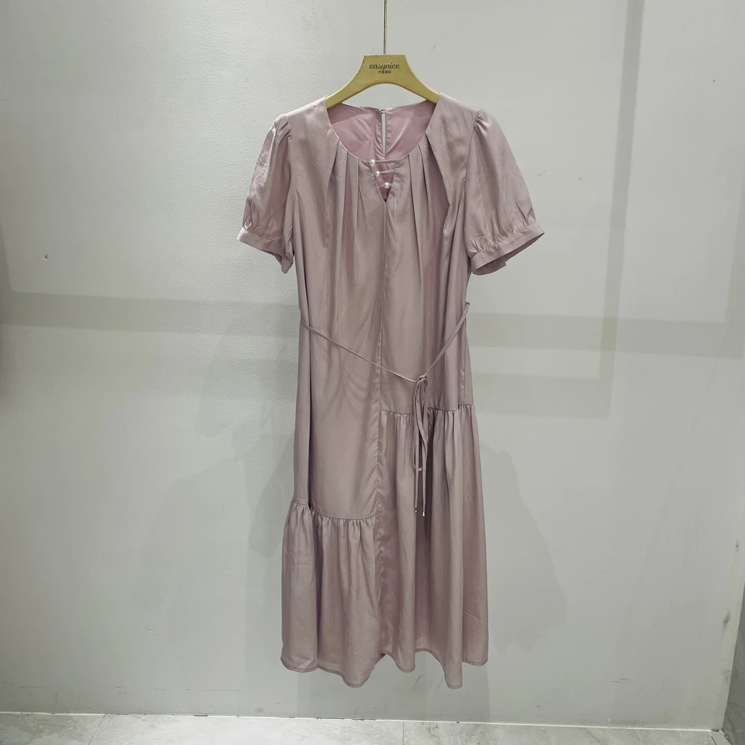 【麦丝】法式复古气质宽松显瘦圆领女士连衣裙收腰裙子ZRW-018