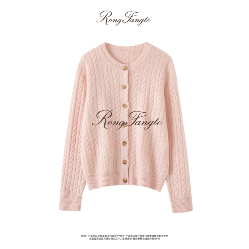 【M.oro小山羊绒】双股加厚绞花纯羊绒针织女开衫